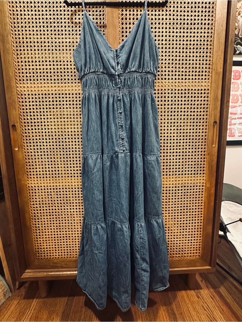 GAP Denim Blue Tiered Maxi Dress - sz L, 100% cotton